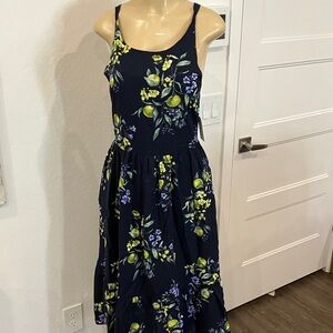 Time and Tru Navy Maxi Dress with Lemon & Floral Print